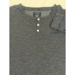 Ted Baker Men Charcoal Gray Heather Dressed to Chill Henley Long Sleeve Shirt S